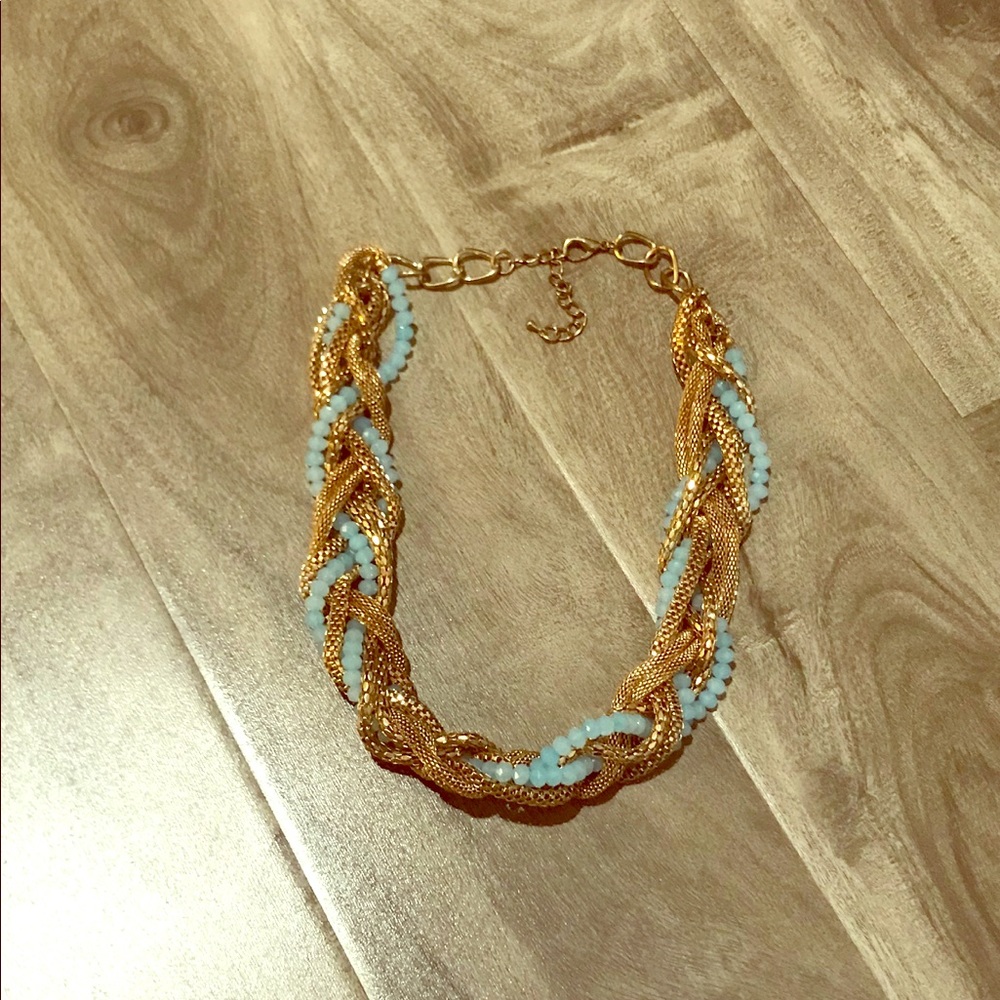 Light Blue and Gold Beaded Necklace
